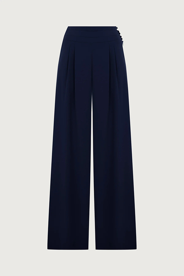 Cleo One Shoulder Irregular Balloon Sleeve Top and High Rise Pleated Button Waist Pocket Loose Pants Set