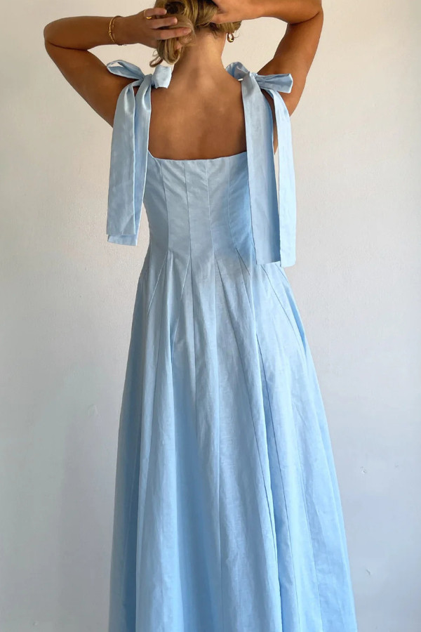 Solid Color Sleeveless Tie-up Suspender Elegant Patchwork Maxi Dress