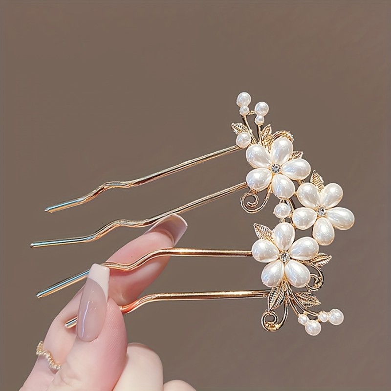 Vintage Wave Hair Comb Vintage French-Style Wave Hair Comb - Elegant Alloy Flower Hairpin for Women's Fashion Updo - U-Shaped Hairpin