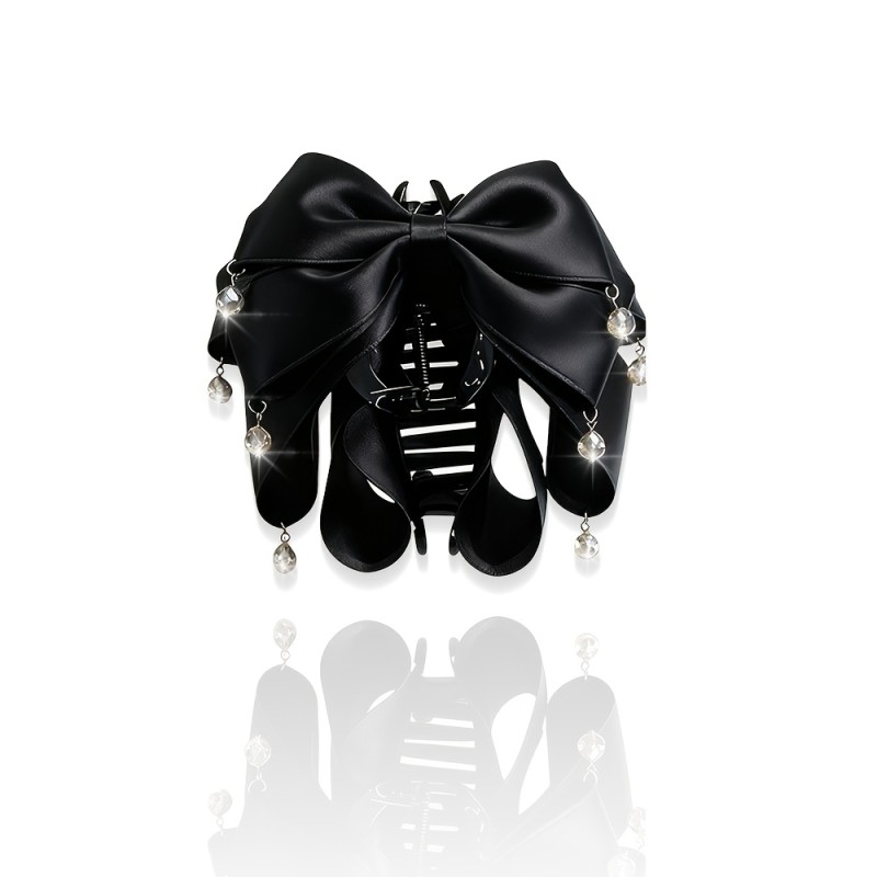 ✨ Vintage Elegant Faux Crystal Tassel Bow Hair Claw Large Non‑Slip Shark Clip Women Daily Festive Hair Accessory 💎