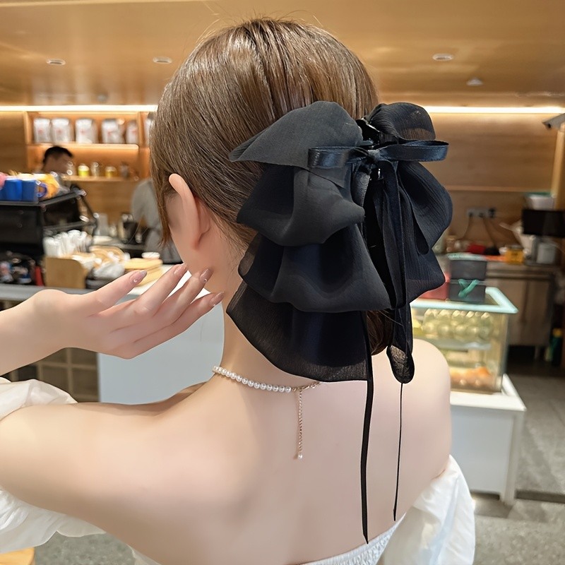 ✨ Vintage Chinese Ink-Wash Floral Bow Hair Clip with Tassel Black White Elegant Wedding Party Daily Hair Pin 🎍