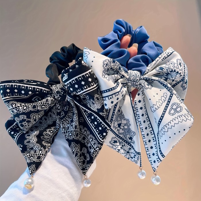 Vintage Ethnic Style Bow Ribbon Hair Tie, Elegant and Sophisticated Hair Accessory