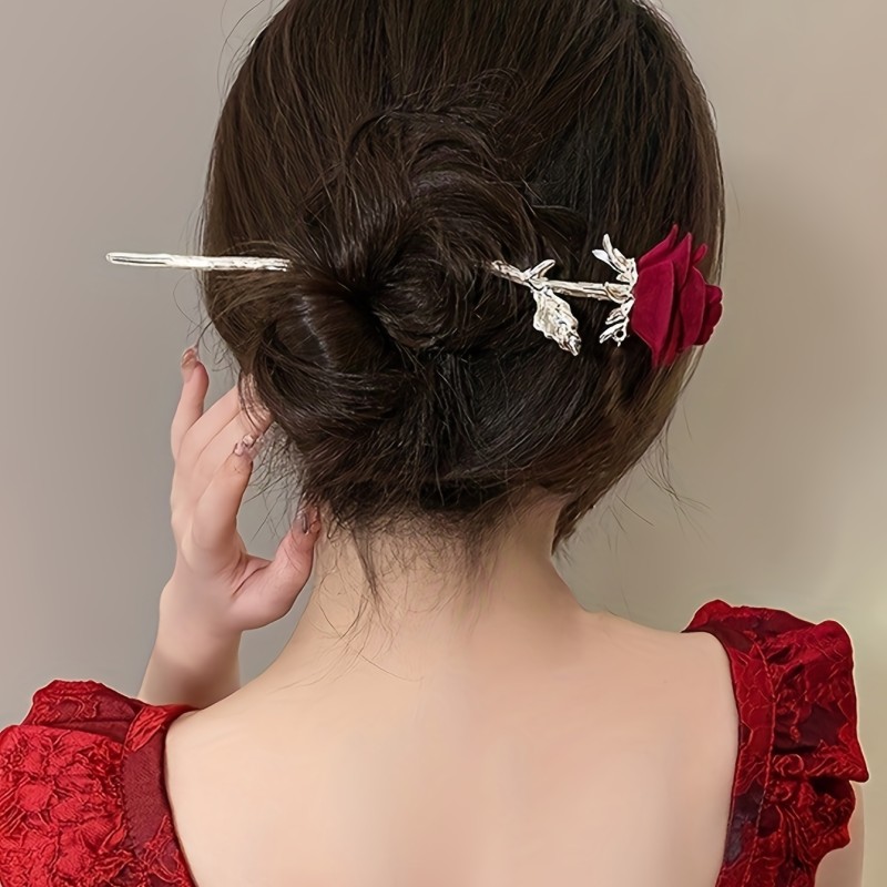 1pc Fashions Red Rose Water Hairpin or Women Party Hair Accessories