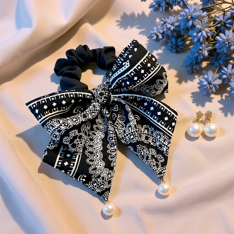 Vintage Ethnic Style Bow Ribbon Hair Tie, Elegant and Sophisticated Hair Accessory