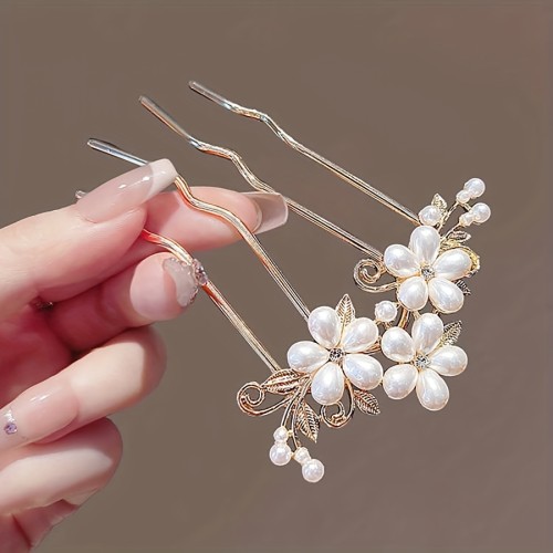Vintage Wave Hair Comb Vintage French-Style Wave Hair Comb - Elegant Alloy Flower Hairpin for Women's Fashion Updo - U-Shaped Hairpin