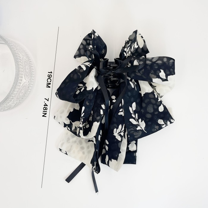 ✨ Vintage Chinese Ink-Wash Floral Bow Hair Clip with Tassel Black White Elegant Wedding Party Daily Hair Pin 🎍