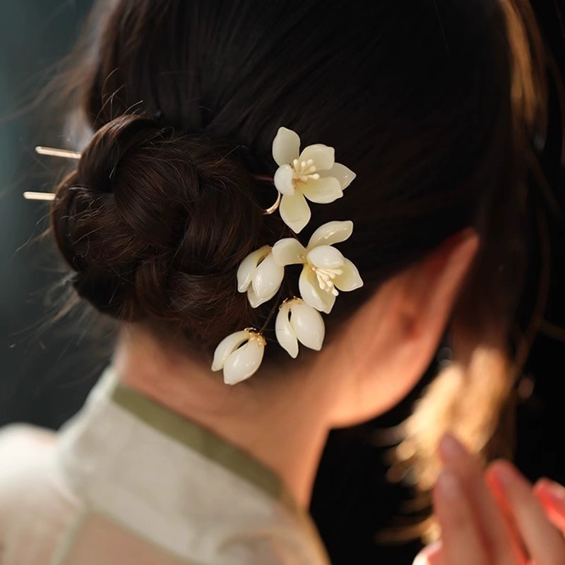✨ Vintage Chinese Magnolia Flower Hair Stick Handmade Hairpin for Hanfu Cheongsam Daily Hair Decor 🌸