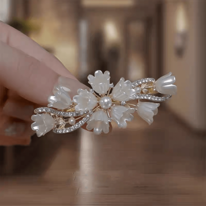 ✨ Light Luxury Lily of the Valley Rhinestone Hair Clip Elegant Alloy Women's Daily Party Wedding Gift 💎