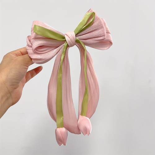✨ Sweet Tulip Bow Spring Clip Elegant Light Luxury Daily Party Travel Hair Pin 🌷