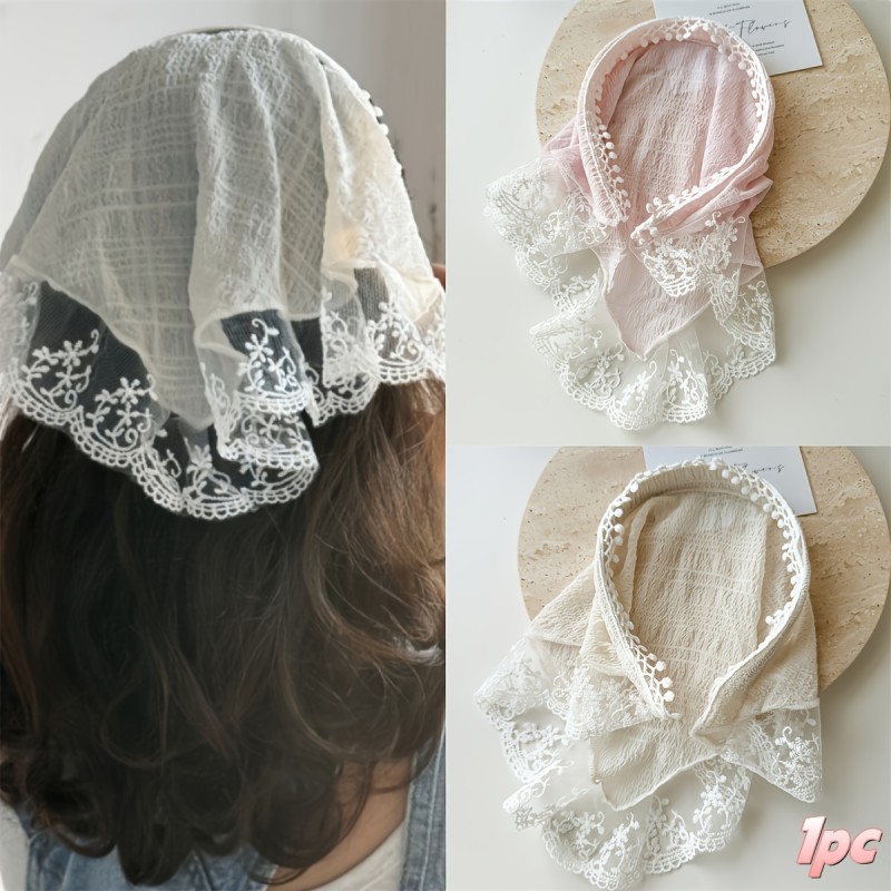 ✨ Women's Pastoral Lace Mesh Triangle Headband Sweet Summer Headscarf INS Style Hair Decor 🌸