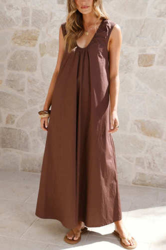 Solid Color Loose Sleeveless Casual Vacation Maxi Dress