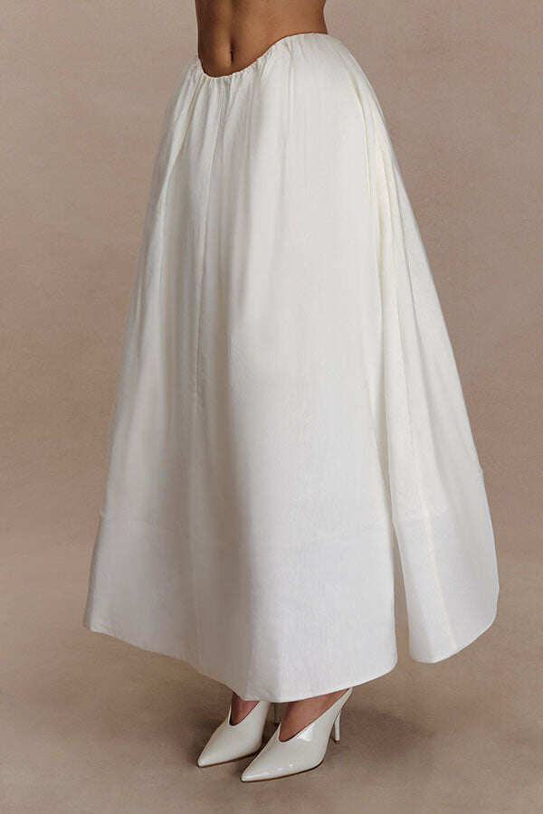 Greta Linen Blend Bra-style Gathered Long Sleeve Crop Shirt and Mid Rise Pocket Umbrella Skirt Set