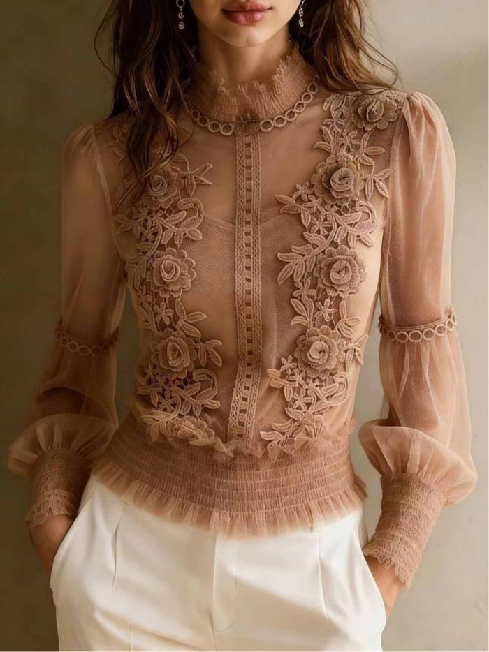 ✨Elegant Mesh Long Sleeve Top Women All-Season Daily Commute Wear 🌸