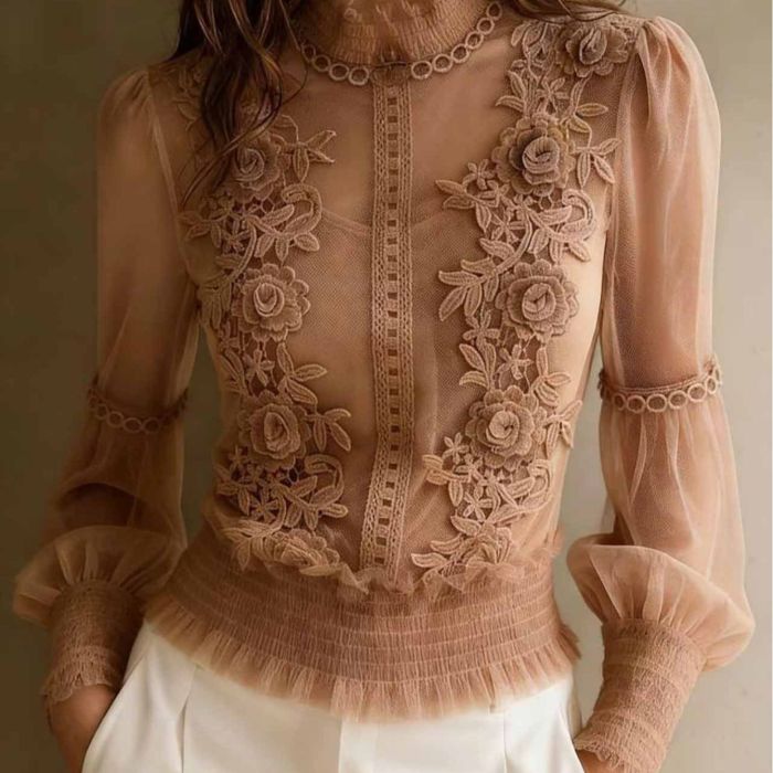 ✨Elegant Mesh Long Sleeve Top Women All-Season Daily Commute Wear 🌸