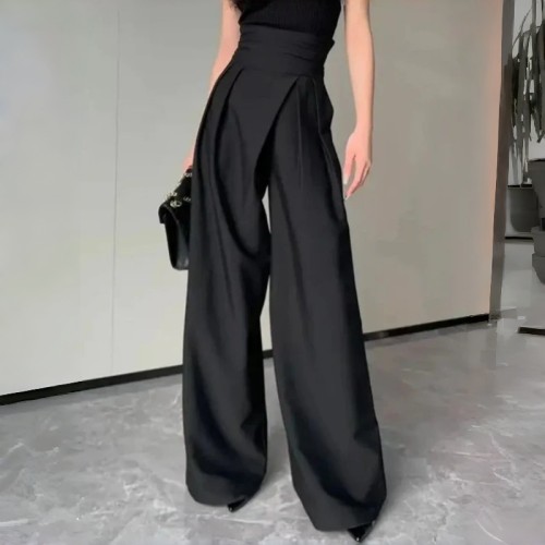 ✨ New Black High Waist Suit Wide Leg Pants Versatile Straight Casual Commute Trousers 🔥