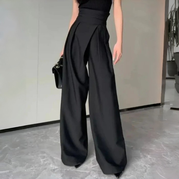 ✨ New Black High Waist Suit Wide Leg Pants Versatile Straight Casual Commute Trousers 🔥