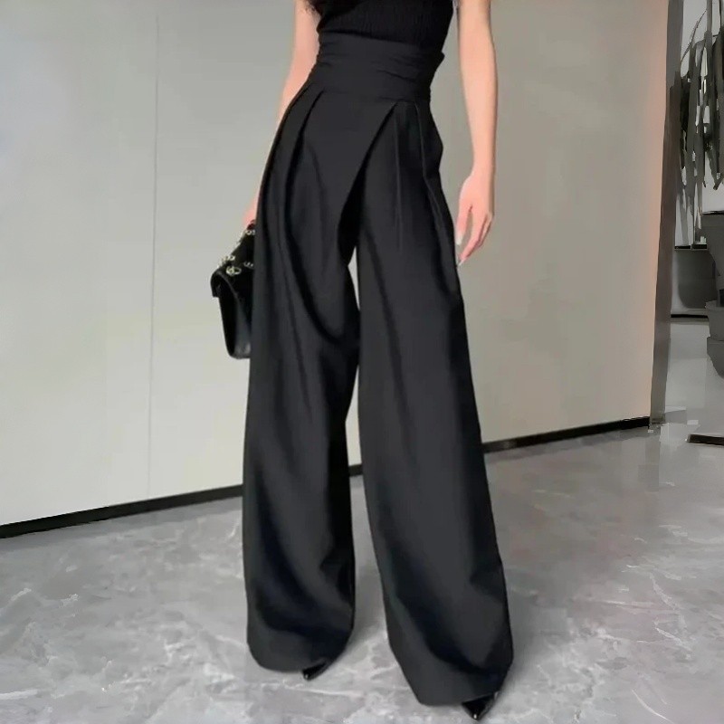 ✨ New Black High Waist Suit Wide Leg Pants Versatile Straight Casual Commute Trousers 🔥