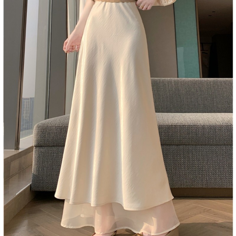 ✨ 2026 High Waist Satin Patchwork Mermaid Fishtail Long Skirt Elegant Solid Korean Style 🌹