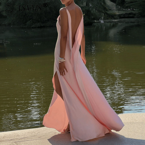 ✨ Elegant High Waist Split Backless Sling Long Dress Sexy Solid Party Evening Vestidos 🌹
