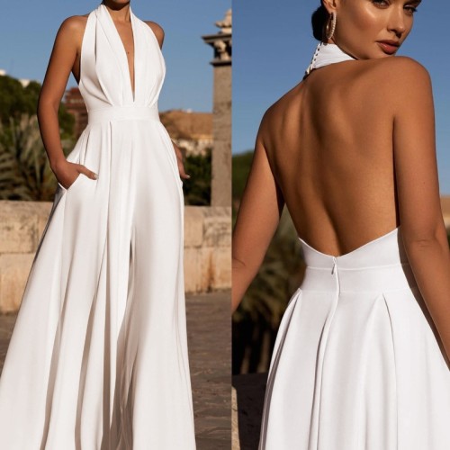 ✨ Corset Halter Backless Jumpsuit Wide Leg Palazzo Party Romper 🔥