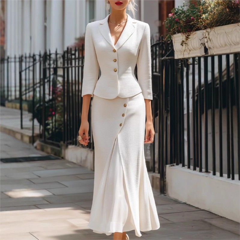 ✨ New Office 2-Piece Set, slim long sleeve blazer and skirt elegant commuter outfit 🖤