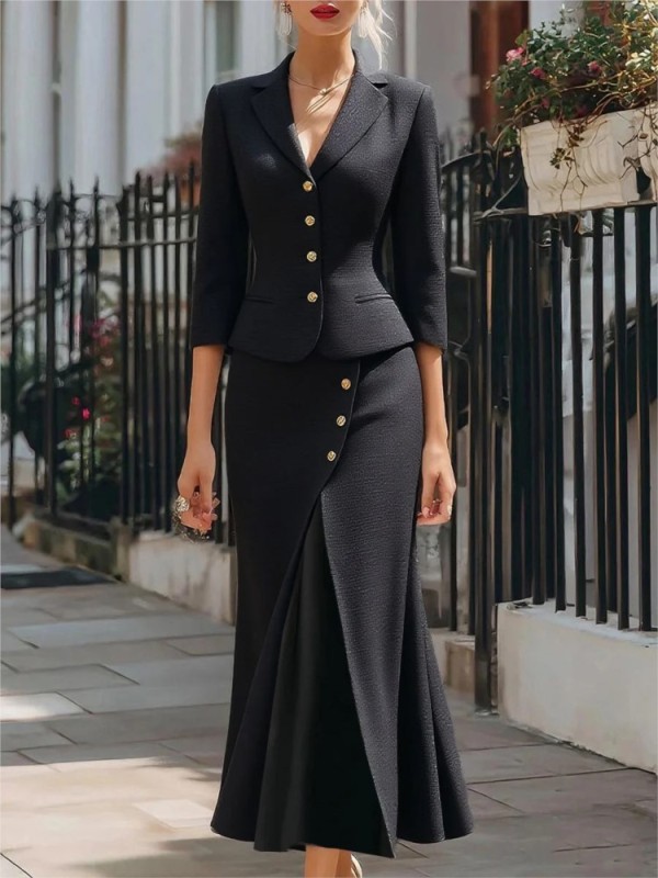 ✨ New Office 2-Piece Set, slim long sleeve blazer and skirt elegant commuter outfit 🖤
