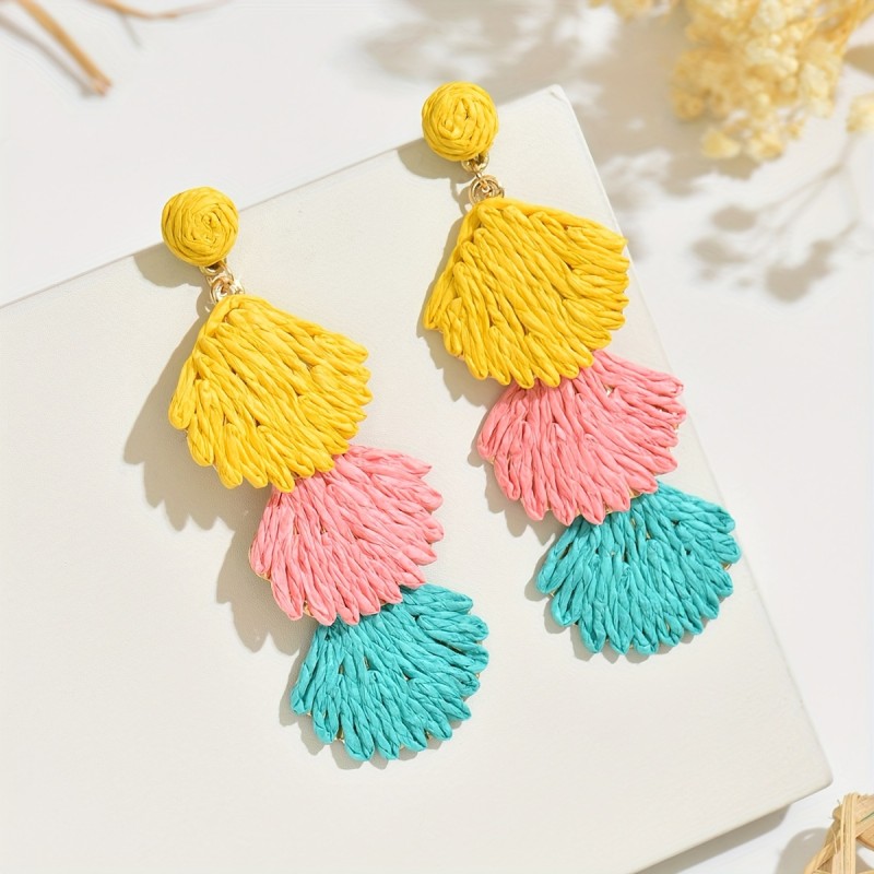 🐚 Bohemian Shell Long Drop Earrings Vintage Raffia Grass Ocean Style For Beach Vacation Ideal Gift For Women