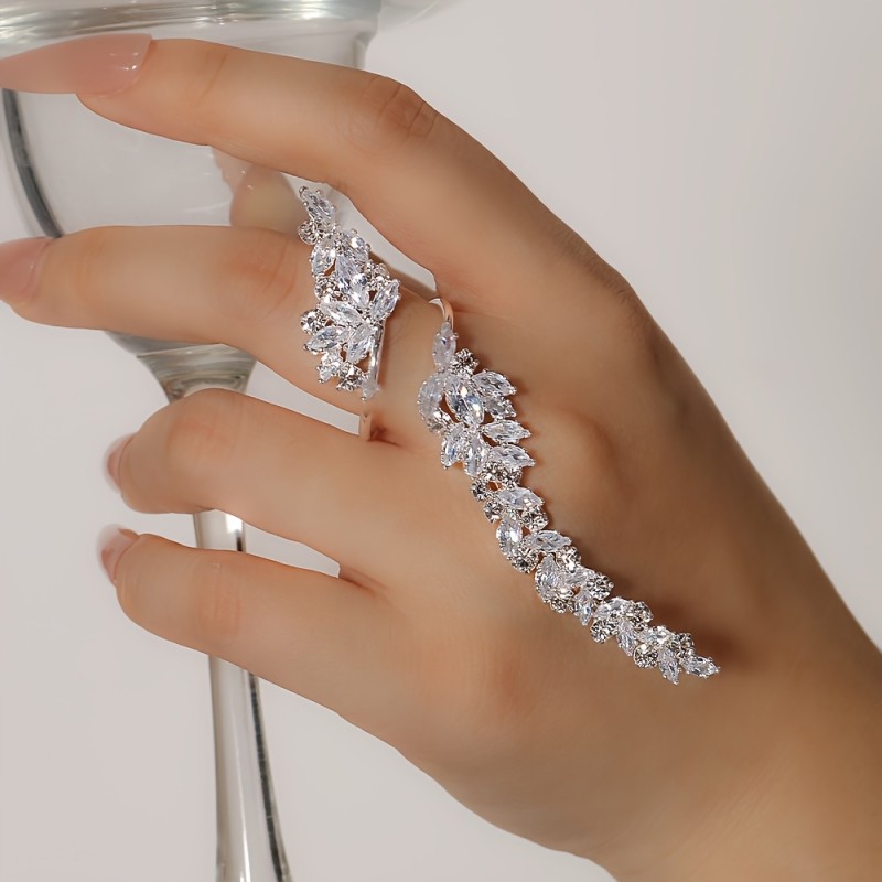 ✨ Stylish Adjustable Open Ring Sparkling Zirconia Inlay Elegant Wedding Party Jewelry For Women