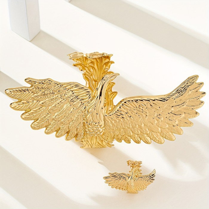 Individuality Exaggerated Punk Style Designed Eagle Open Ring Glossy Ring, Niche Retro Floral Geometric Jewelry Set