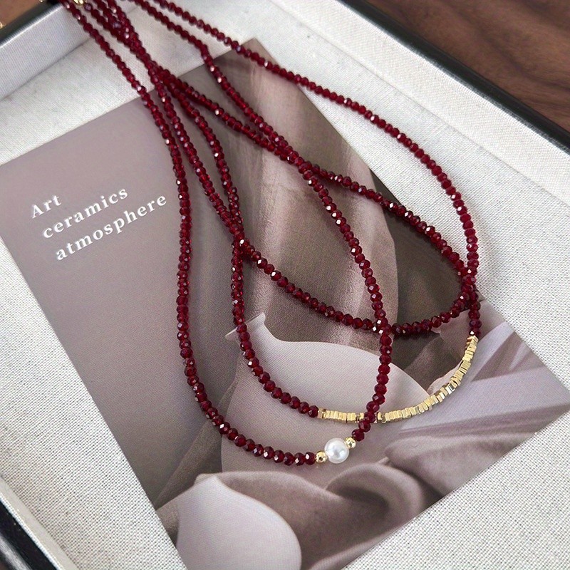 ❤️ Elegant Red Stone Clavicle Chain KC Gold Plated Simple Luxury Jewelry For Daily Parties Ideal Gift For Women