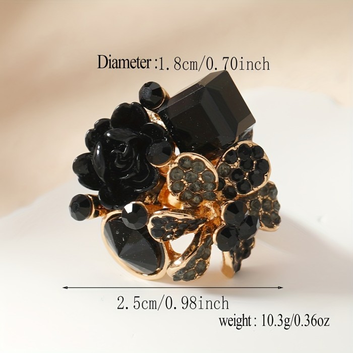 🌹 Rhinestone Rose Flower Open Ring Alloy Material Multi Colors Fashion Women Daily Jewelry Gift