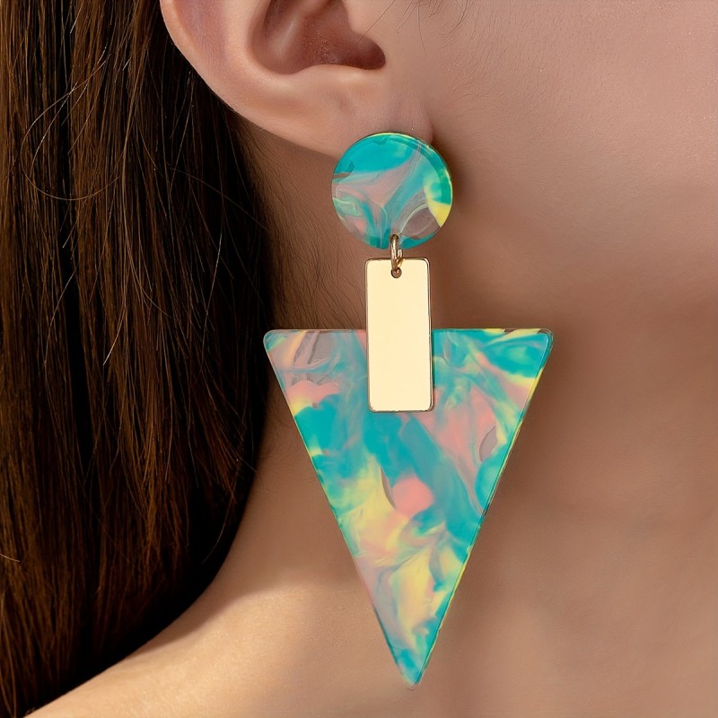 Boho-Chic Geometric Dangle Earrings for Women - Resin & Iron, Perfect for Casual Attire or Parties