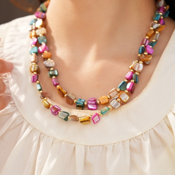 A Vintage Bohemian Vacation Style Unique Fashion Irregular Double-Layer Beaded Necklace