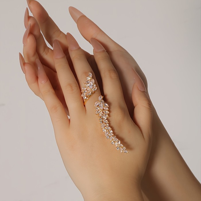 ✨ Stylish Adjustable Open Ring Sparkling Zirconia Inlay Elegant Wedding Party Jewelry For Women