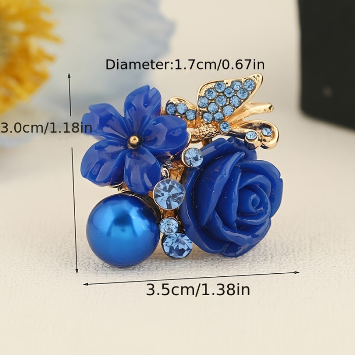 🌹 Rhinestone Rose Flower Open Ring Alloy Material Multi Colors Fashion Women Daily Jewelry Gift