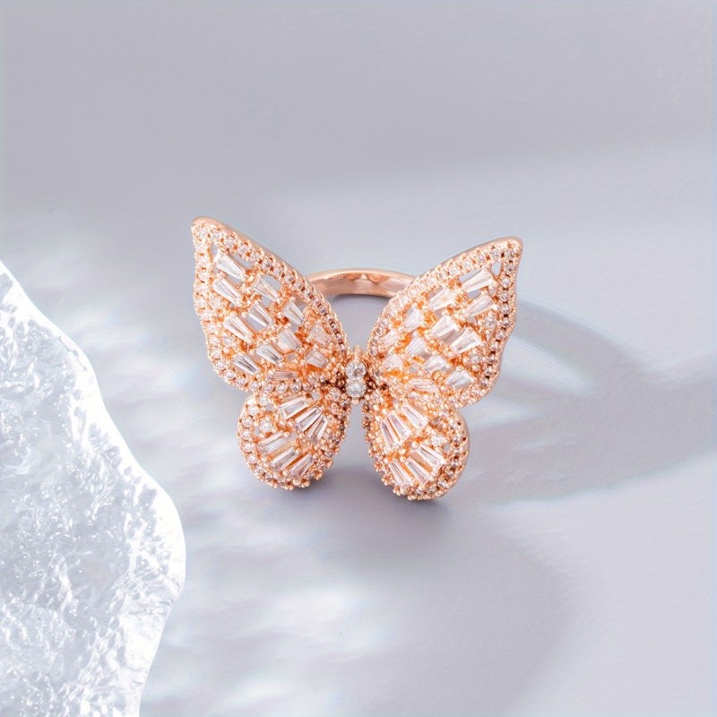 🦋 Elegant Butterfly Ring Copper Inlaid Synthetic Zirconia Multi Color Luxury Banquet Wedding Jewelry