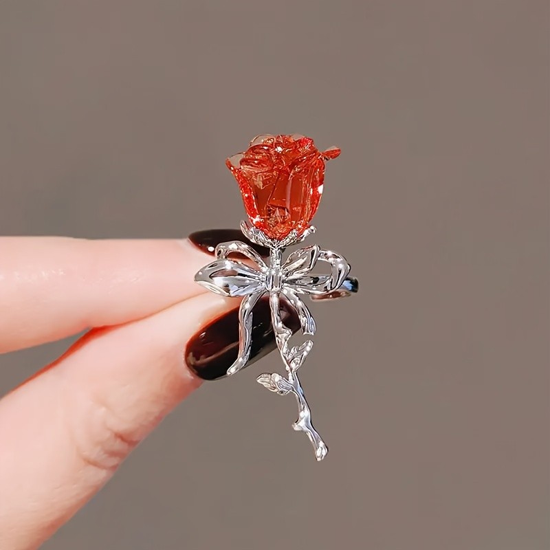 🌹 Adjustable Thorn Rose Ring Red Rose Copper Stem Bow Design Gorgeous Romantic Fashion Jewelry
