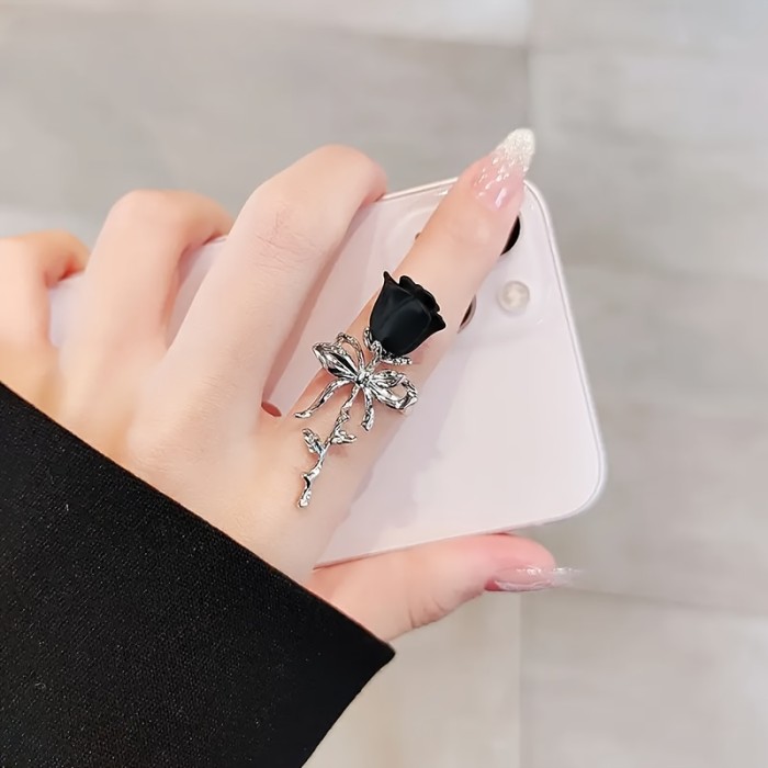 🌹 Adjustable Thorn Rose Ring Red Rose Copper Stem Bow Design Gorgeous Romantic Fashion Jewelry