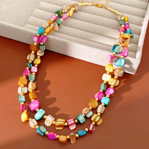 A Vintage Bohemian Vacation Style Unique Fashion Irregular Double-Layer Beaded Necklace