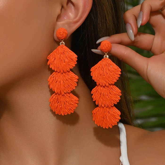 🐚 Bohemian Shell Long Drop Earrings Vintage Raffia Grass Ocean Style For Beach Vacation Ideal Gift For Women