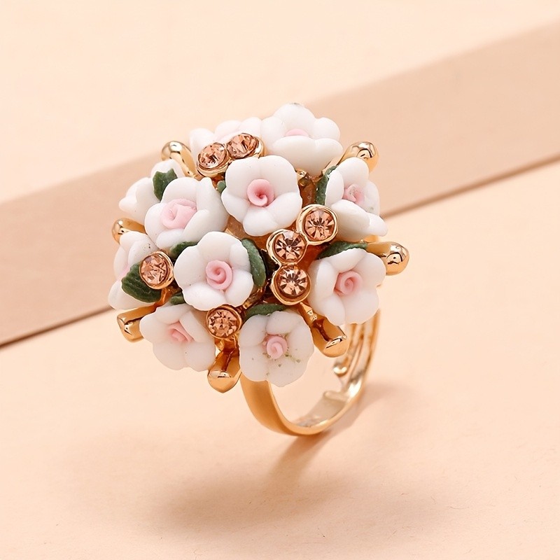 🌼 Bohemian Floral Statement Ring Minimalist Rhinestone Design Fashion Jewelry For Casual Wear Gifts