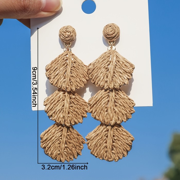 🐚 Bohemian Shell Long Drop Earrings Vintage Raffia Grass Ocean Style For Beach Vacation Ideal Gift For Women