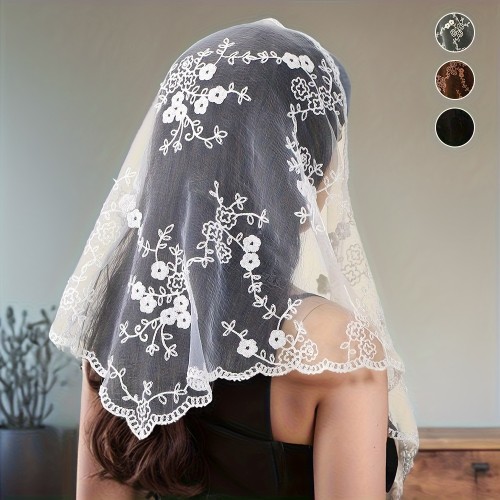 👰 Lace Embroidered Triangle Scarf Bridal Wedding Veil Photography Headscarf Travel Wedding Headdress
