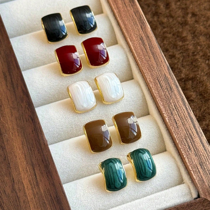 10pcs Vintage Maillard Style Colorful Square Fashion Stud Earrings Set