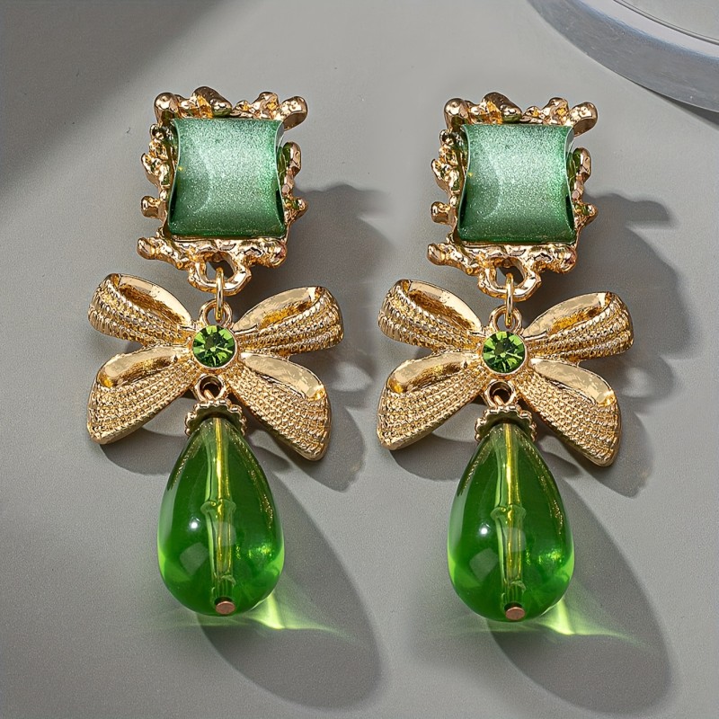 🎀 Vintage Bow Clip-On Earrings Rhinestone Decor Elegant For Daily Dates Weddings Parties Banquets