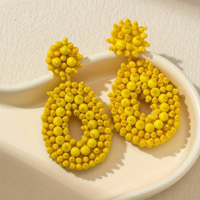 Handmade Beaded Earrings with Rice