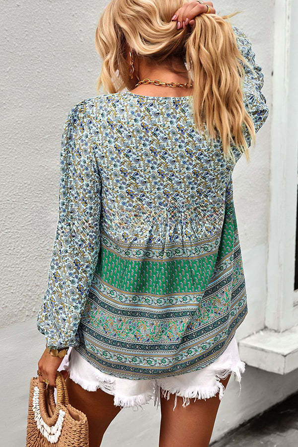 Romantic Season Boho Print Tassel Long Sleeve Shirt