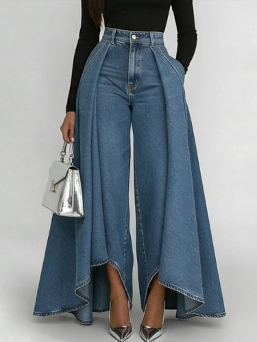 Stylish & Casual Solid-Color Straight-Leg Jeans with Wide Flare
