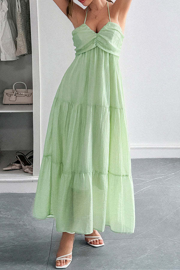 Solid Color Halterneck Tie Casual Holiday Style Maxi Dress