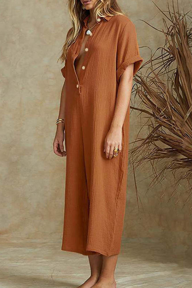 Casual Solid Turndown Collar Loose Jumpsuits(3 Colors)